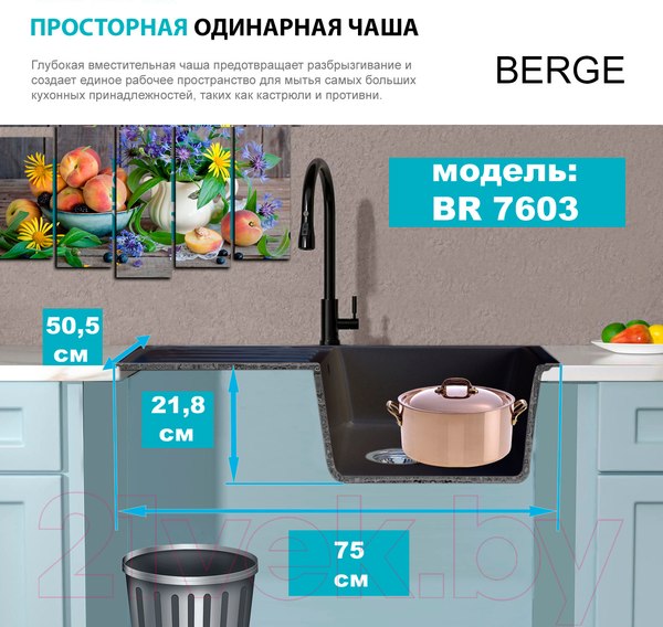 Изображение товара Мойка кухонная Berge BR-7603 (черный)