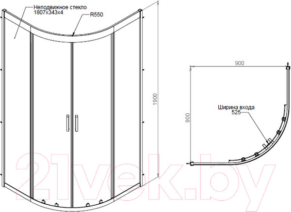 Изображение товара Душевой уголок AM.PM Gem W90G-401-090WT