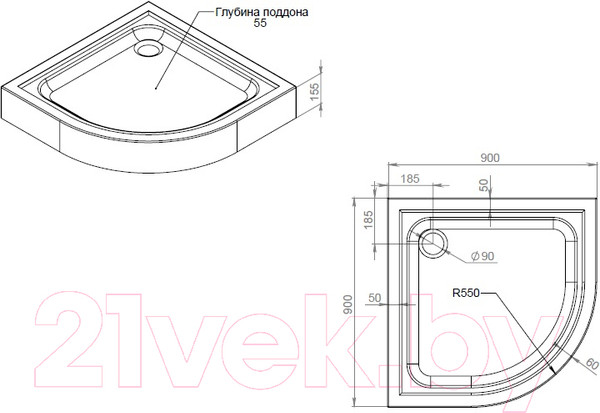 Изображение товара Душевой поддон AM.PM Gem W90T-401-090W