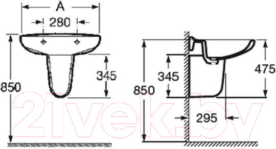 Изображение товара Умывальник Roca Victoria 732739300Y + 33739200Y