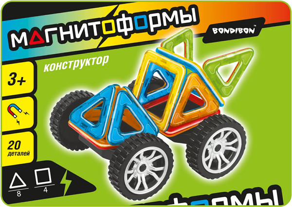 Изображение товара Конструктор магнитный Bondibon Магнитоформы Машина 20 деталей / ВВ4403