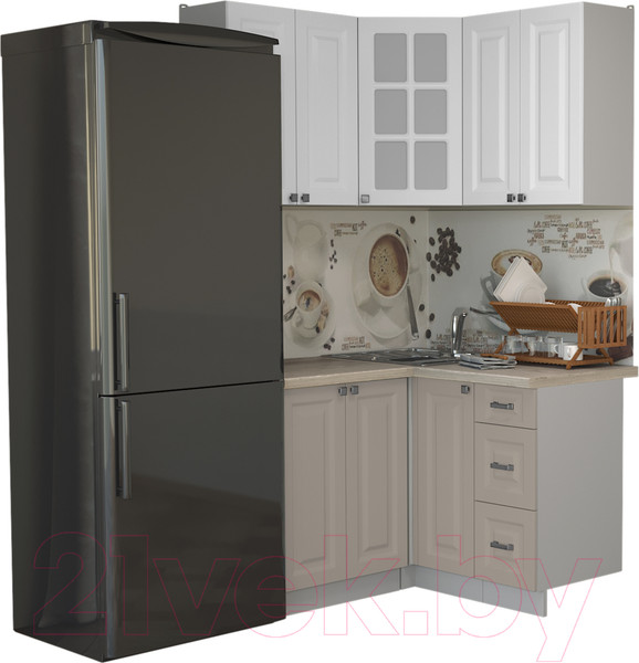 Изображение товара Кухонный гарнитур Интерлиния Мила Деко 1.2x1.2 (белый/луна/травертин серый)