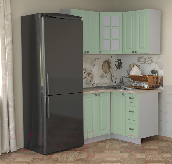 Изображение товара Кухонный гарнитур Интерлиния Мила Деко 1.2x1.2 (мята/травертин серый)