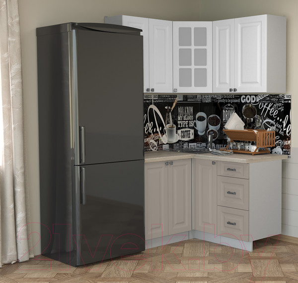 Изображение товара Кухонный гарнитур Интерлиния Мила Деко 1.2x1.3 (белый/луна/травертин серый)