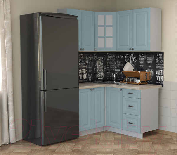 Изображение товара Кухонный гарнитур Интерлиния Мила Деко 1.2x1.4 (океан/травертин серый)