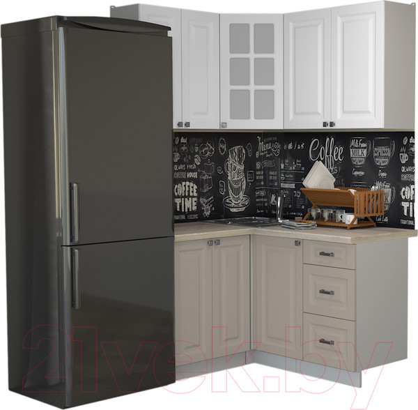 Изображение товара Кухонный гарнитур Интерлиния Мила Деко 1.2x1.4 (белый/луна/травертин серый)