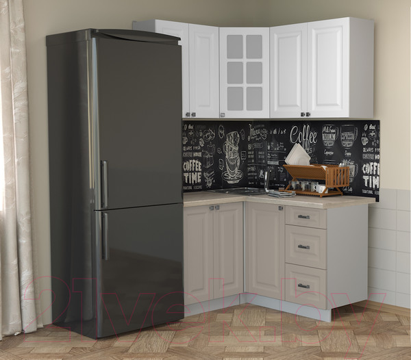 Изображение товара Кухонный гарнитур Интерлиния Мила Деко 1.2x1.4 (белый/луна/травертин серый)