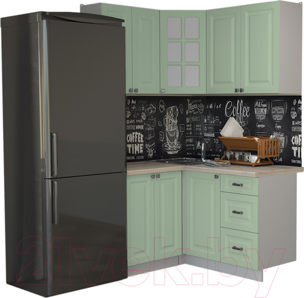 Изображение товара Кухонный гарнитур Интерлиния Мила Деко 1.2x1.4 (мята/травертин серый)