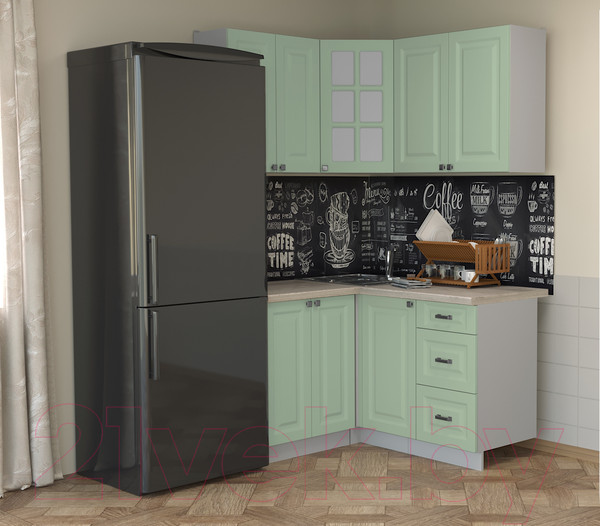 Изображение товара Кухонный гарнитур Интерлиния Мила Деко 1.2x1.4 (мята/травертин серый)