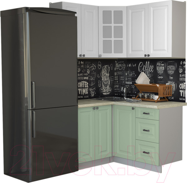 Изображение товара Кухонный гарнитур Интерлиния Мила Деко 1.2x1.4 (мята/белый/опал светлый)