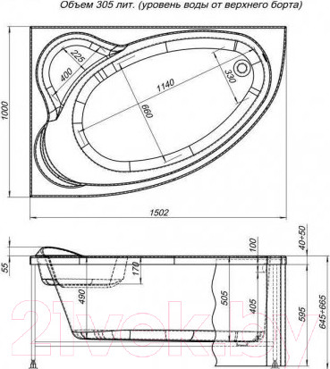 Изображение товара Ванна акриловая Aquanet Mayorca 150x100 L (с каркасом)