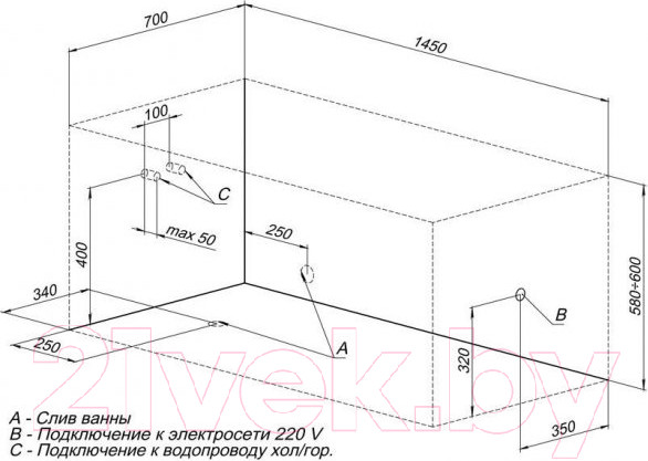 Изображение товара Ванна акриловая Aquanet Bright 145x70