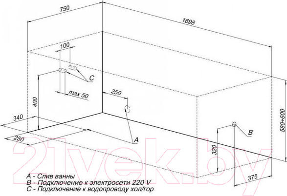 Изображение товара Ванна акриловая Aquanet Bright 170x75