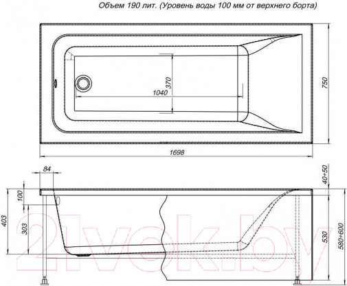 Изображение товара Ванна акриловая Aquanet Bright 170x75