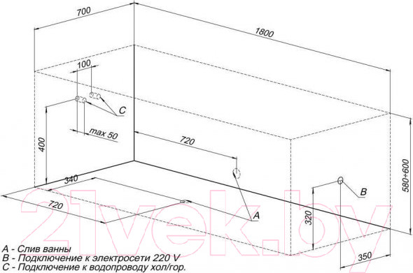 Изображение товара Ванна акриловая Aquanet Bright 180x70