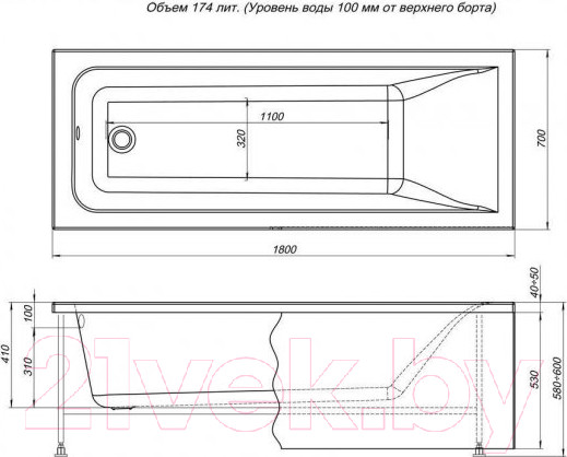 Изображение товара Ванна акриловая Aquanet Bright 180x70 (с каркасом)