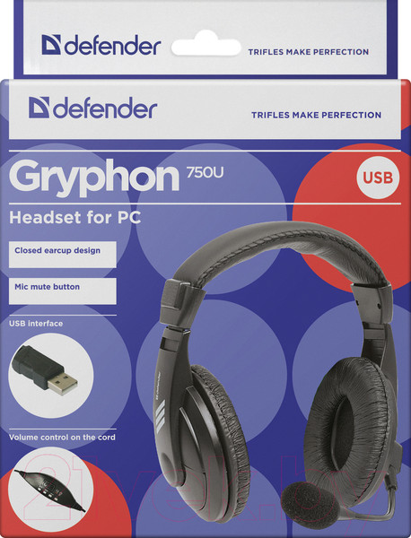 Изображение товара Наушники-гарнитура Defender Gryphon 750U / 63752 (черный)