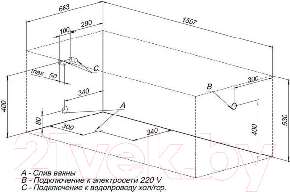 Изображение товара Ванна акриловая Aquanet Extra 150x70