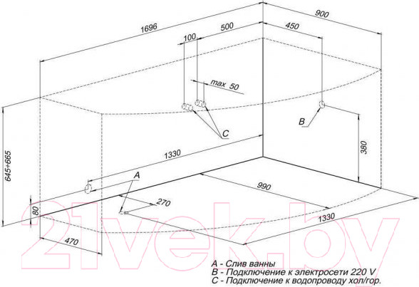 Изображение товара Ванна акриловая Aquanet Jersey 170x90 R (с каркасом)