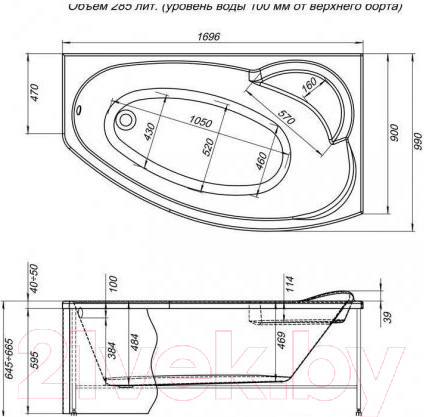 Изображение товара Ванна акриловая Aquanet Jersey 170x90 R (с каркасом)