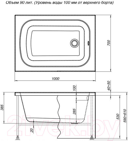 Изображение товара Ванна акриловая Aquanet Seed 100x70
