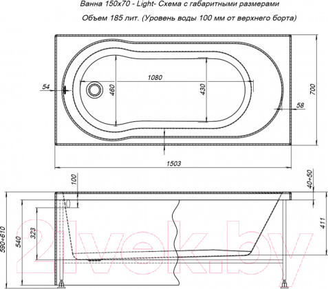 Изображение товара Ванна акриловая Aquanet Light 150x70