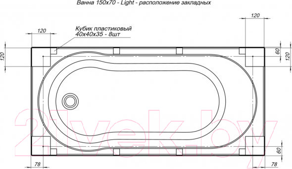 Изображение товара Ванна акриловая Aquanet Light 150x70
