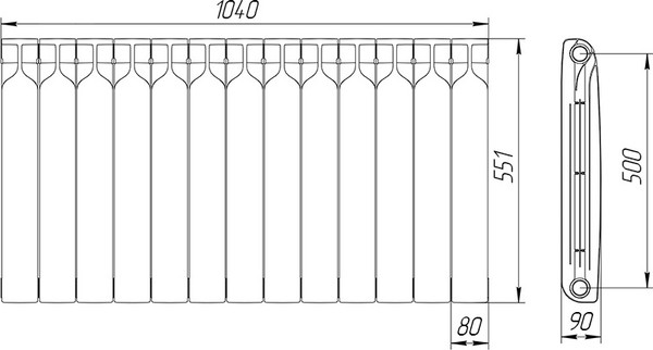 Изображение товара Радиатор биметаллический ТЕПЛОПРИБОР БР1 500/90 (13 секций)