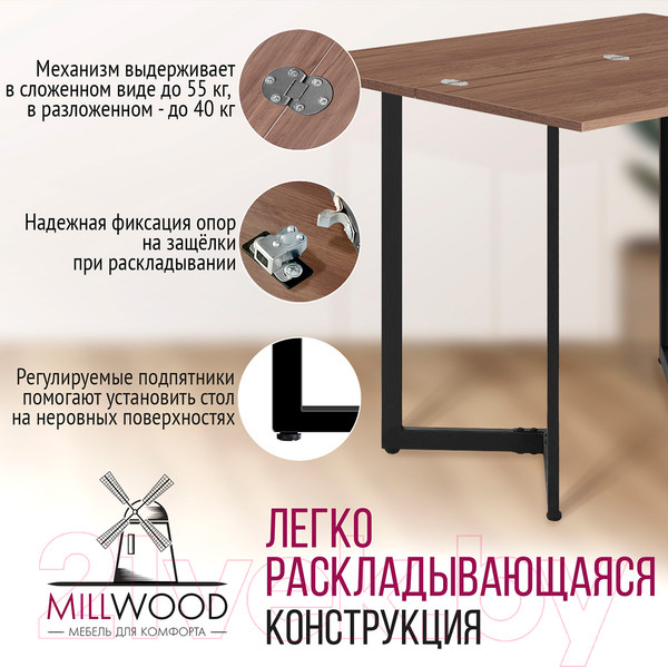 Изображение товара Обеденный стол Millwood Арлен 3 147x38-76x76 (дуб табачный Craft/металл черный)