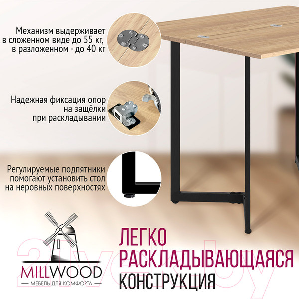 Изображение товара Обеденный стол Millwood Арлен 1 38-76x110x76 (дуб золотой Craft/металл черный)