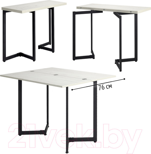 Изображение товара Обеденный стол Millwood Арлен 2 38-76x120x76 (дуб белый Craft/металл черный)