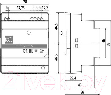 Изображение товара Блок питания на DIN-рейку КС DR-45W-24V / dr-45-24