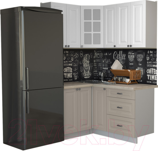 Изображение товара Кухонный гарнитур Интерлиния Мила Деко 1.2x1.5 (белый/луна/травертин серый)