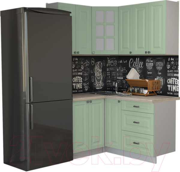 Изображение товара Кухонный гарнитур Интерлиния Мила Деко 1.2x1.5 (мята/травертин серый)