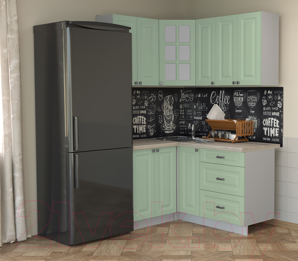 Изображение товара Кухонный гарнитур Интерлиния Мила Деко 1.2x1.5 (мята/травертин серый)