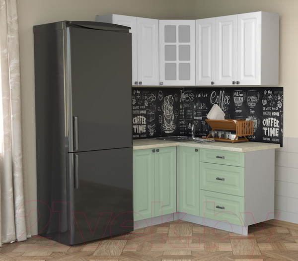 Изображение товара Кухонный гарнитур Интерлиния Мила Деко 1.2x1.5 (мята/белый/опал светлый)