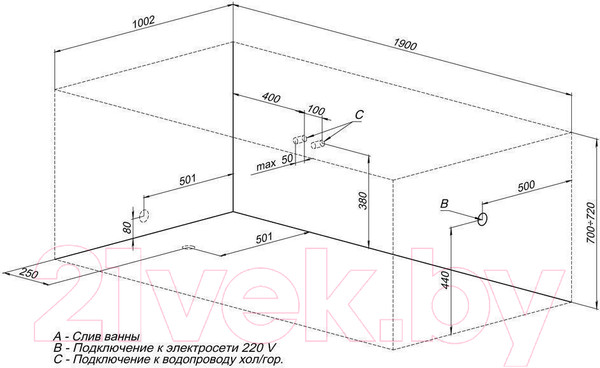 Изображение товара Ванна акриловая Aquanet Vega 190x100