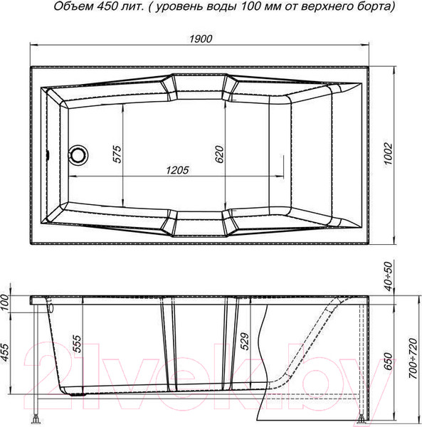 Изображение товара Ванна акриловая Aquanet Vega 190x100