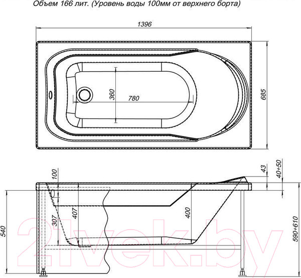 Изображение товара Ванна акриловая Aquanet West 140x70