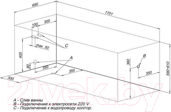 Изображение товара Ванна акриловая Aquanet West 170x70