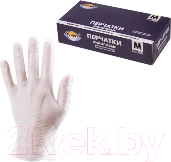 Изображение товара Перчатки одноразовые Aviora Виниловые (M, 100шт)