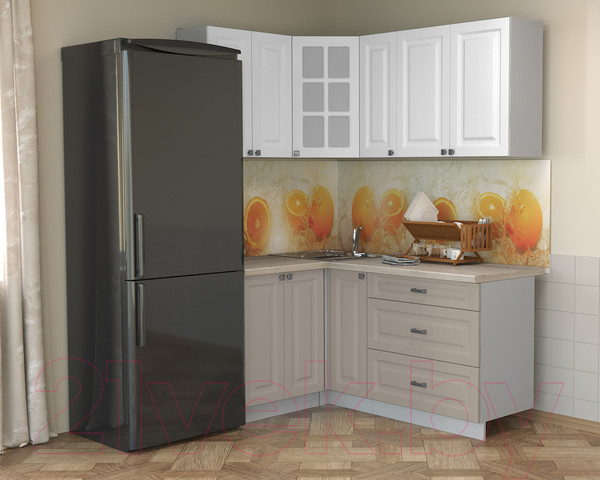 Изображение товара Кухонный гарнитур Интерлиния Мила Деко 1.2x1.7 (белый/луна/травертин серый)