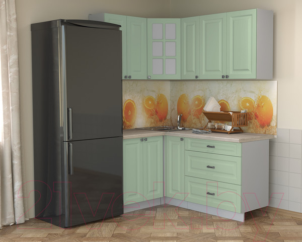 Изображение товара Кухонный гарнитур Интерлиния Мила Деко 1.2x1.7 (мята/травертин серый)