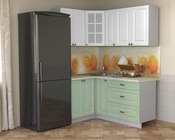 Изображение товара Кухонный гарнитур Интерлиния Мила Деко 1.2x1.7 (мята/белый/опал светлый)