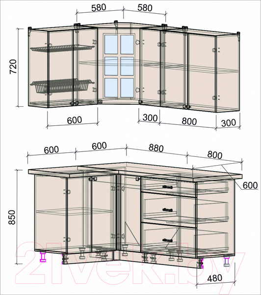 Изображение товара Кухонный гарнитур Интерлиния Мила Деко 1.2x1.7 (пепел/опал светлый)