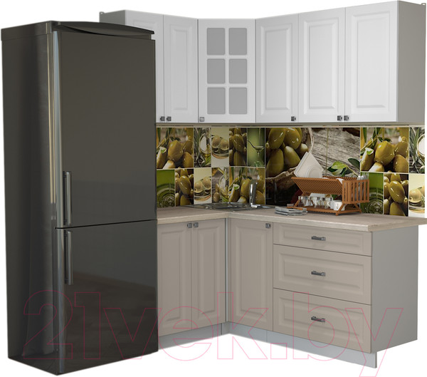 Изображение товара Кухонный гарнитур Интерлиния Мила Деко 1.2x1.8 (белый/луна/травертин серый)