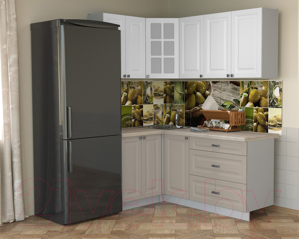 Изображение товара Кухонный гарнитур Интерлиния Мила Деко 1.2x1.8 (белый/луна/травертин серый)