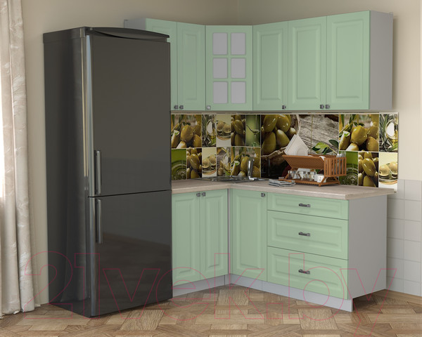 Изображение товара Кухонный гарнитур Интерлиния Мила Деко 1.2x1.8 (мята/травертин серый)