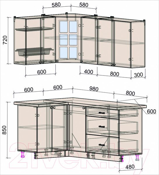 Изображение товара Кухонный гарнитур Интерлиния Мила Деко 1.2x1.8 (пепел/опал светлый)
