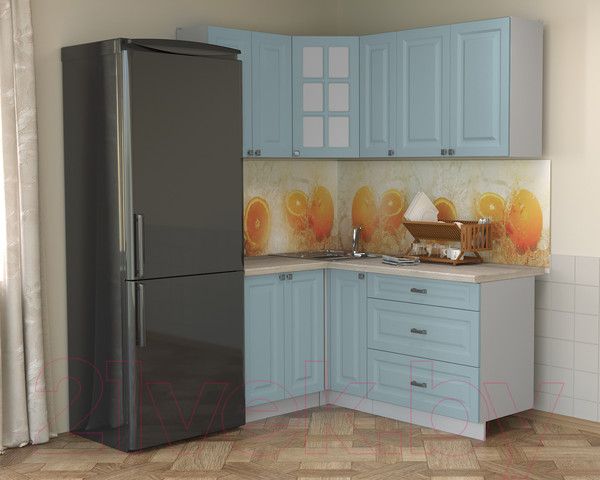 Изображение товара Кухонный гарнитур Интерлиния Мила Деко 1.2x1.7 (океан/травертин серый)